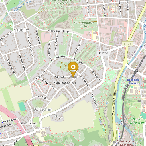 OpenStreetMap 截图，标记德累斯顿总部